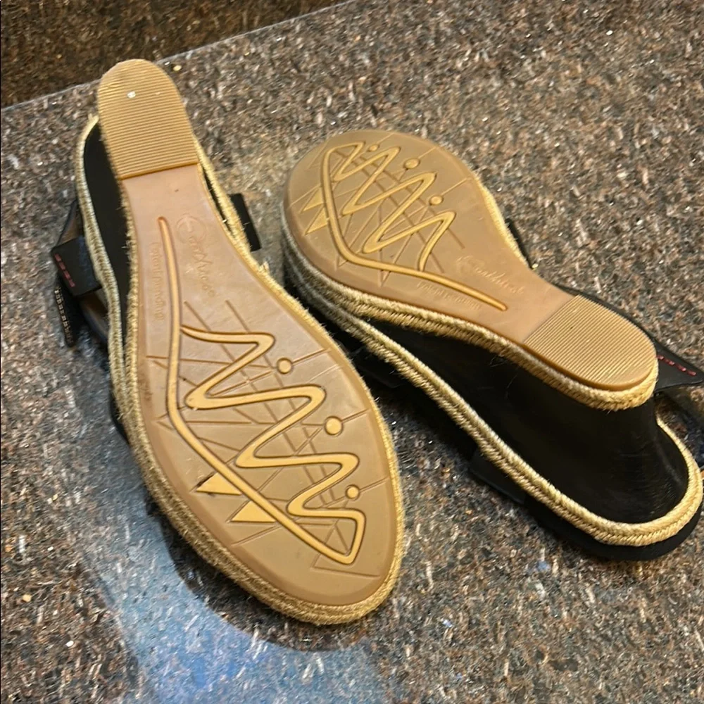 NWOT Earthies Black Wedge Sandals with Cross Straps and Platform Heel
